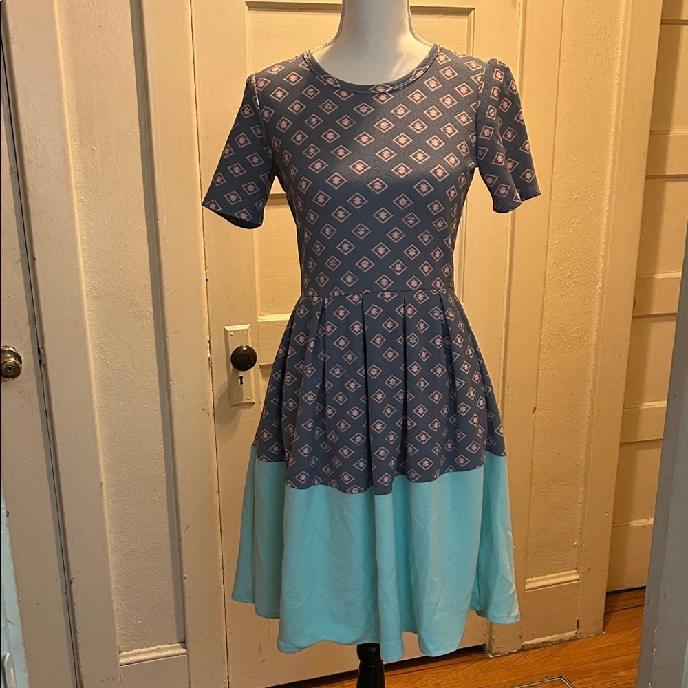 LuLaRoe Patterned Blue and Gray Women's Dress